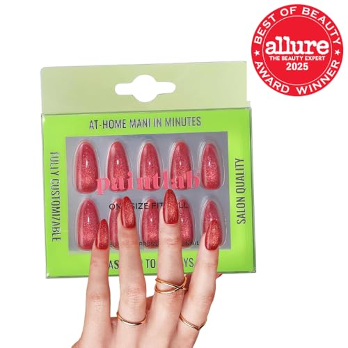 PaintLab Press-On Nails Kit – Red Rose Almond, 24-Piece Set