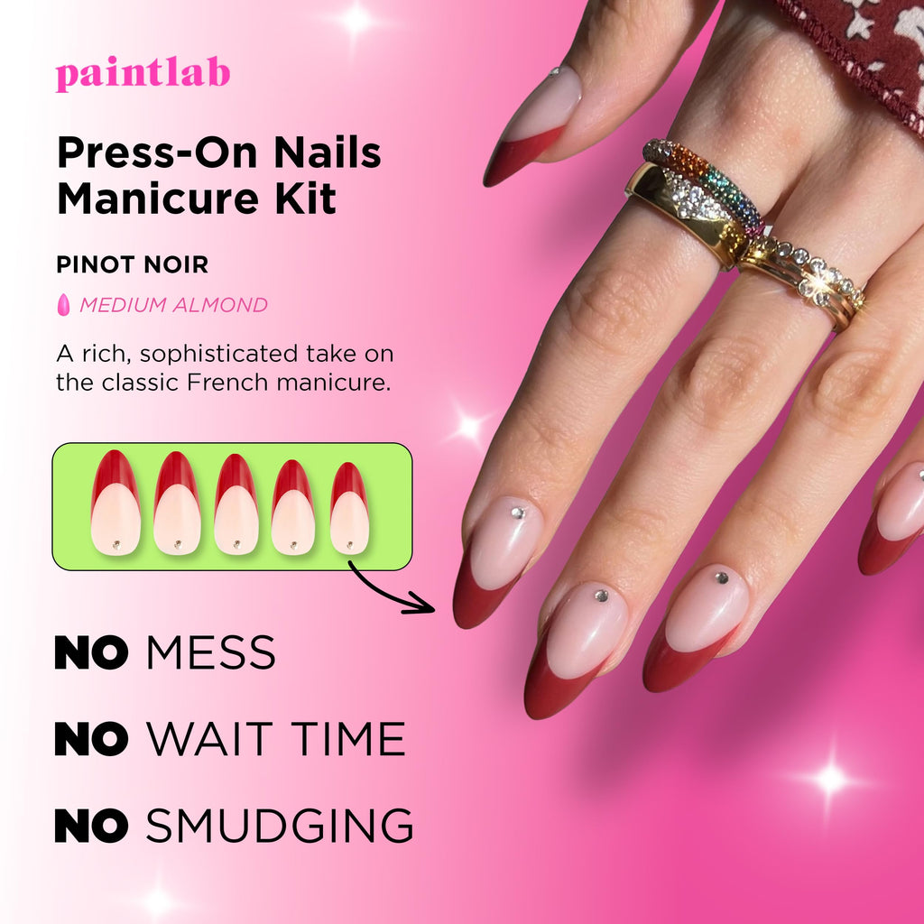PaintLab Pinot Noir Press-On Nails Kit | 30-Piece Long-Lasting Manicure with Glue, File & More
