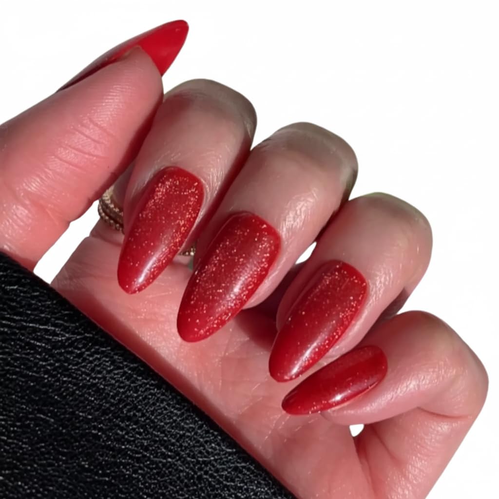 PaintLab Press-On Nails Kit – Red Rose Almond, 24-Piece Set