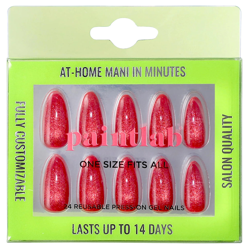 PaintLab Press-On Nails Kit – Red Rose Almond, 24-Piece Set