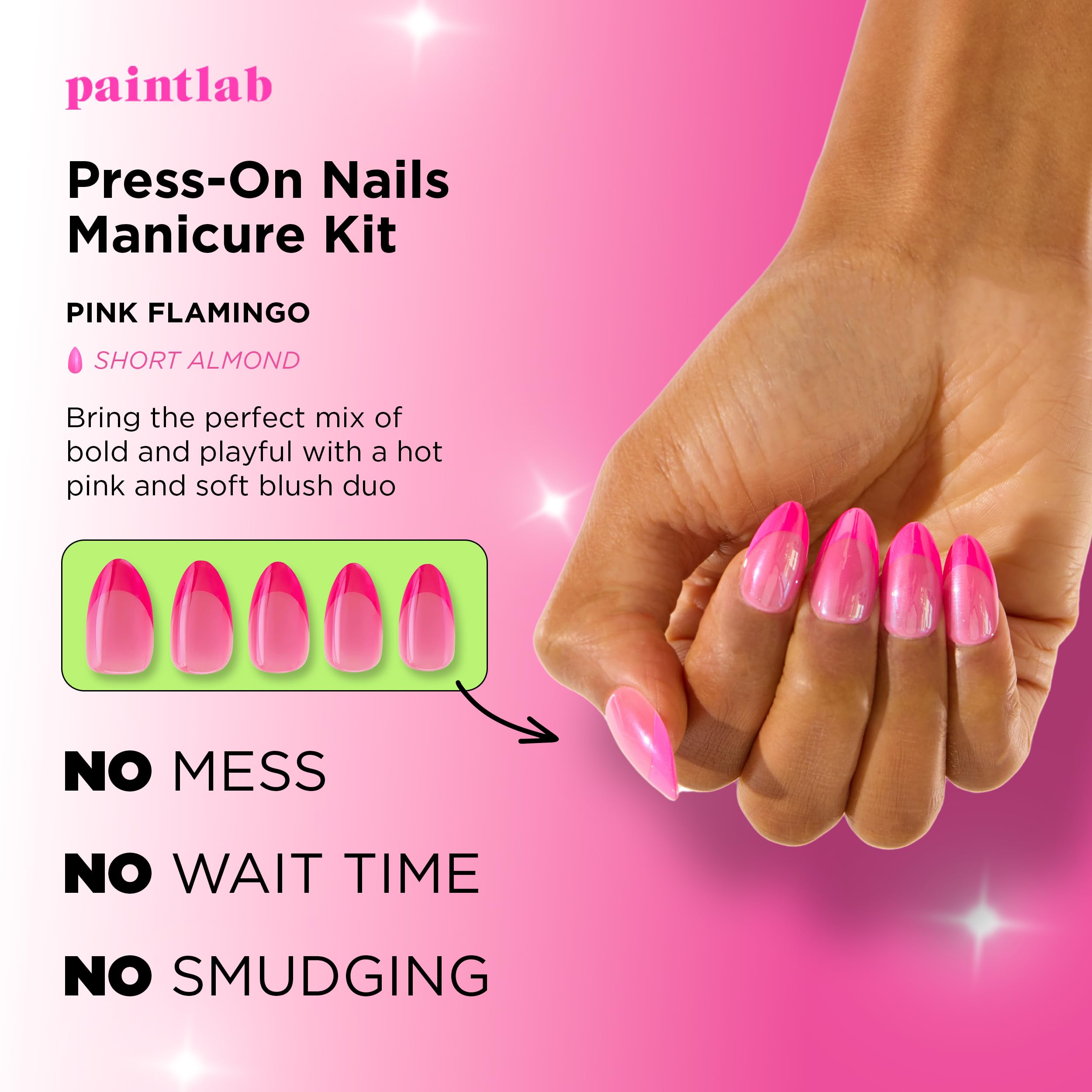 PaintLab Press-On Nails Kit Pink Flamingo – 30-Piece with Glue, File & Tools