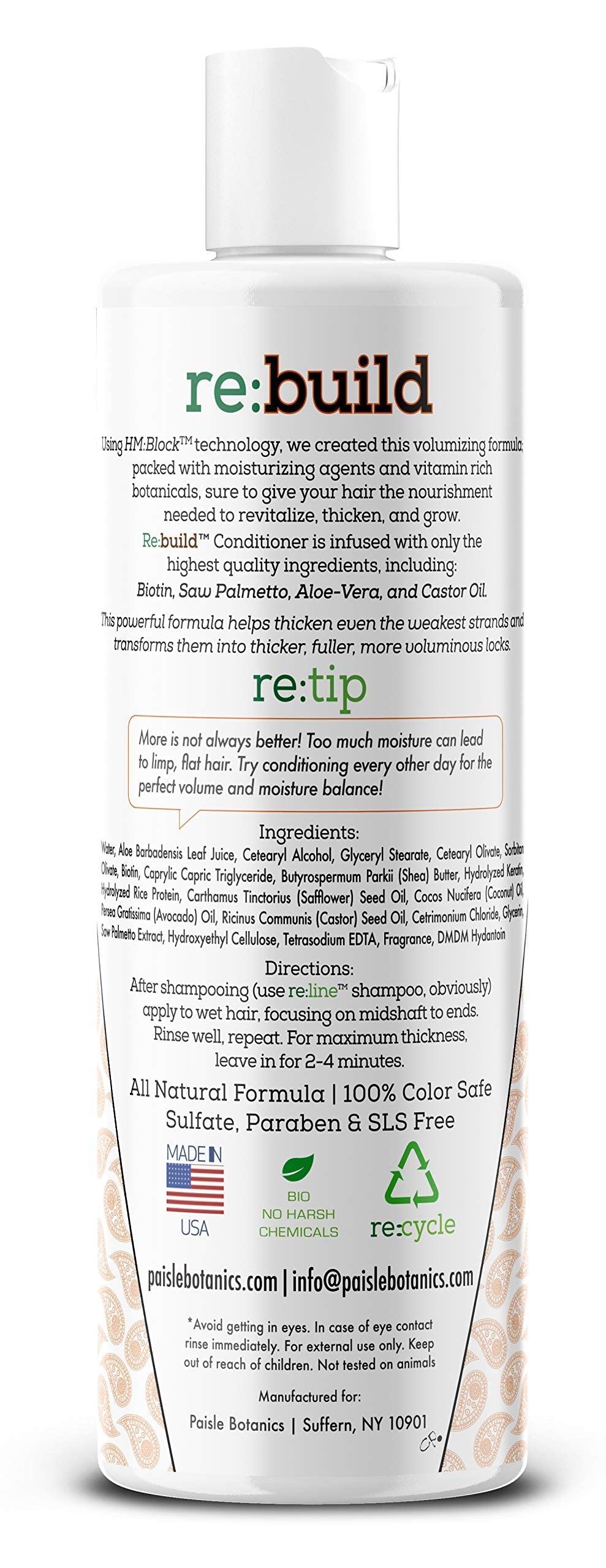 Paisle Botanics NATURAL Volumizing Shampoo & Conditioner for Hair Growth – DHT Blocking Biotin