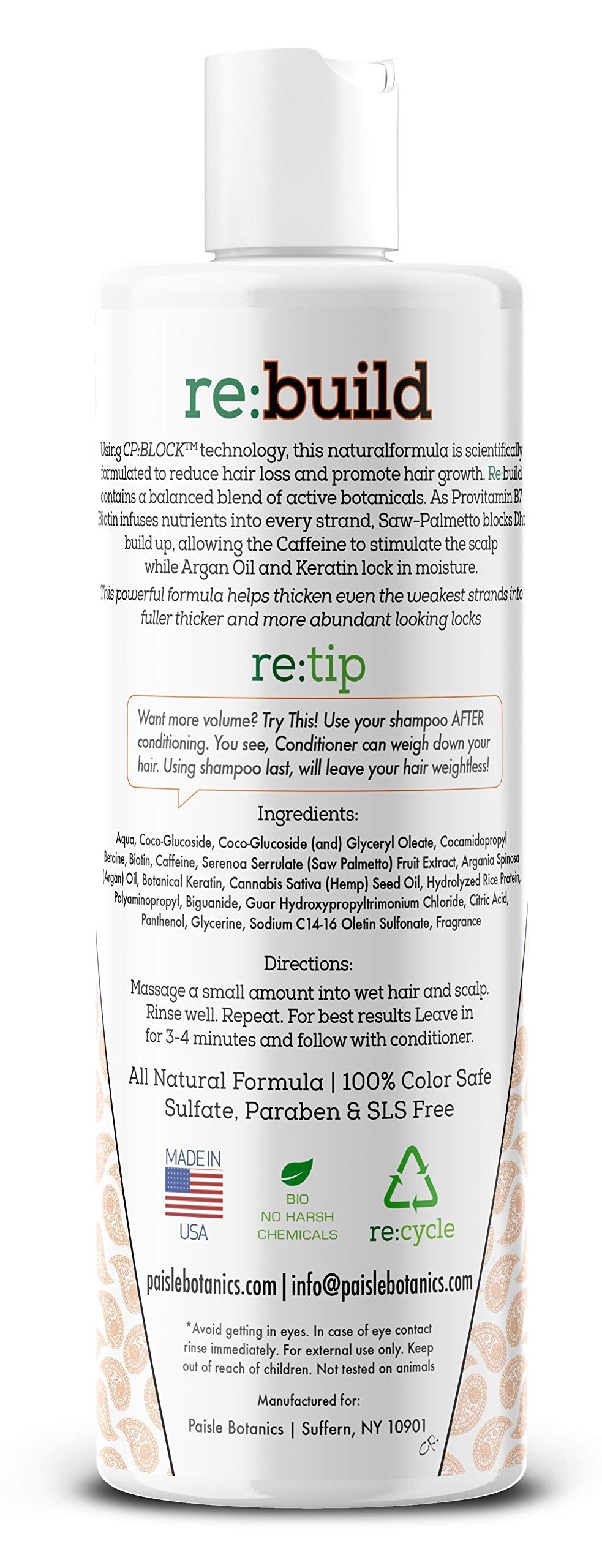 Paisle Botanics NATURAL Volumizing Shampoo & Conditioner for Hair Growth – DHT Blocking Biotin