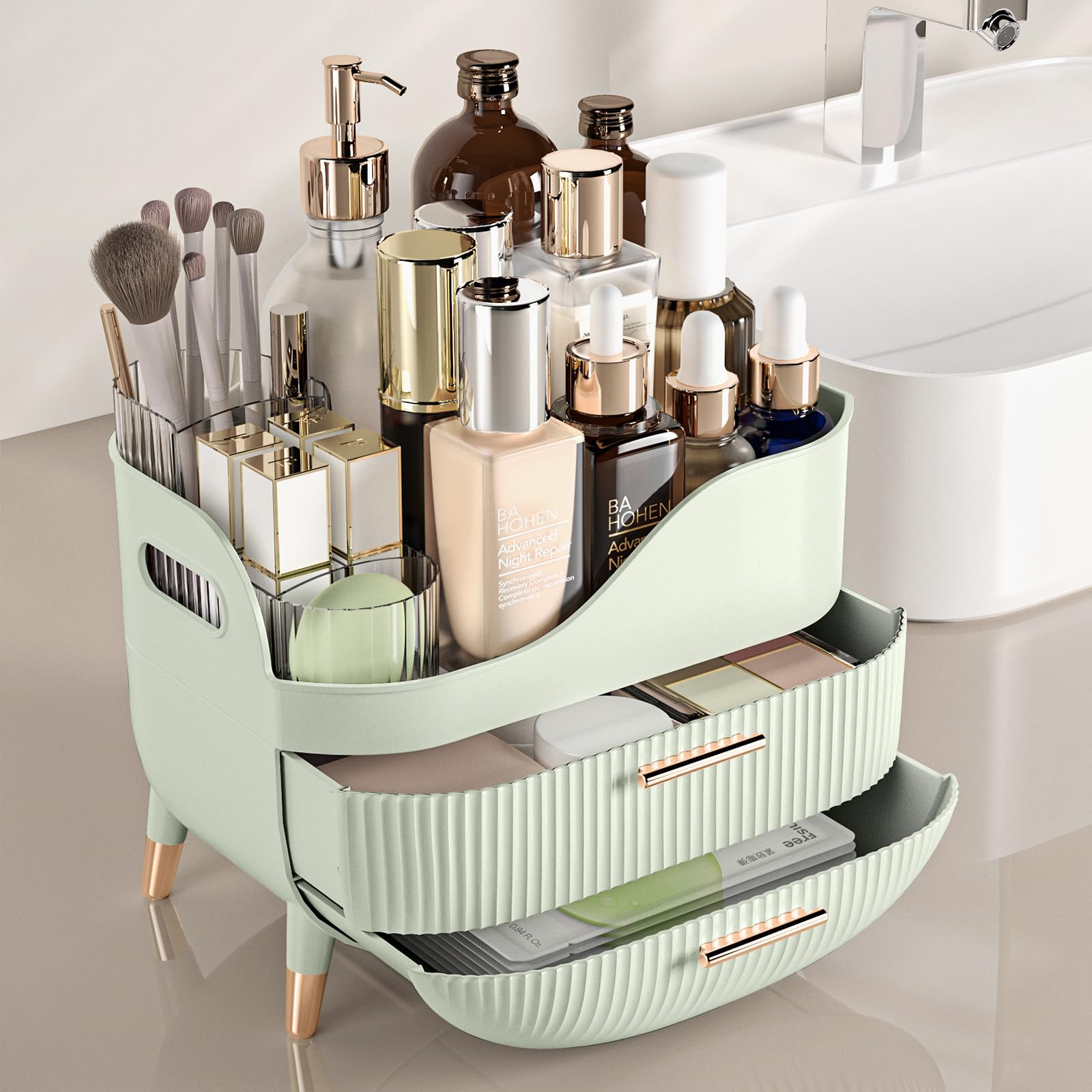 Pajiriona Makeup Organizer with Drawers – Large Vanity Storage for Cosmetics & Skincare