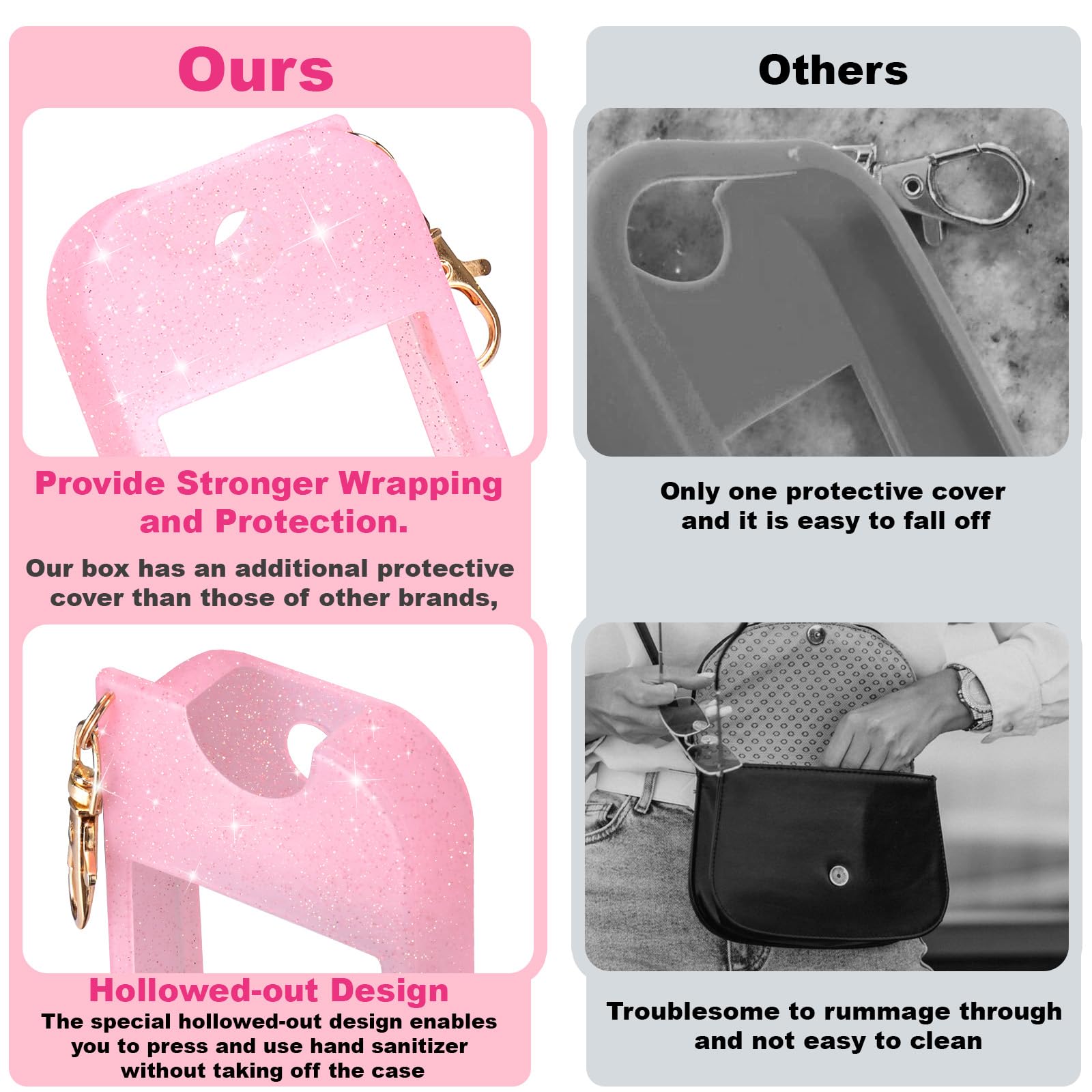 Palksky HandCase Glitter Case for Touchland Power Mist & Glow Mist (1 oz) – Pink & White