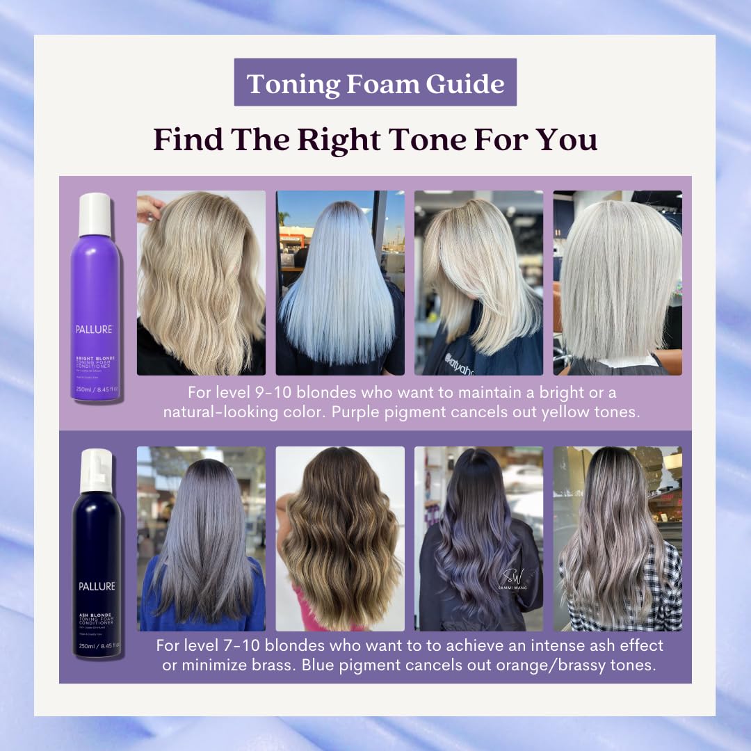 Pallure Bright Blonde Toning Foam Conditioner — Reduces Brassiness for Blonde, Silver & Ash Hair | 250 ml