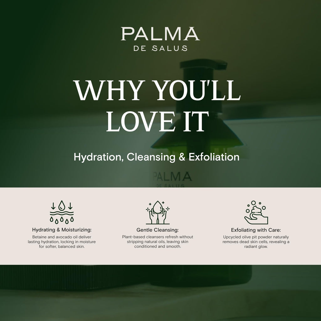 Palma de Salus Exfoliating Hand & Body Wash (Organic Summer Rose) – Hydrating Cleanser with Avocado Oil