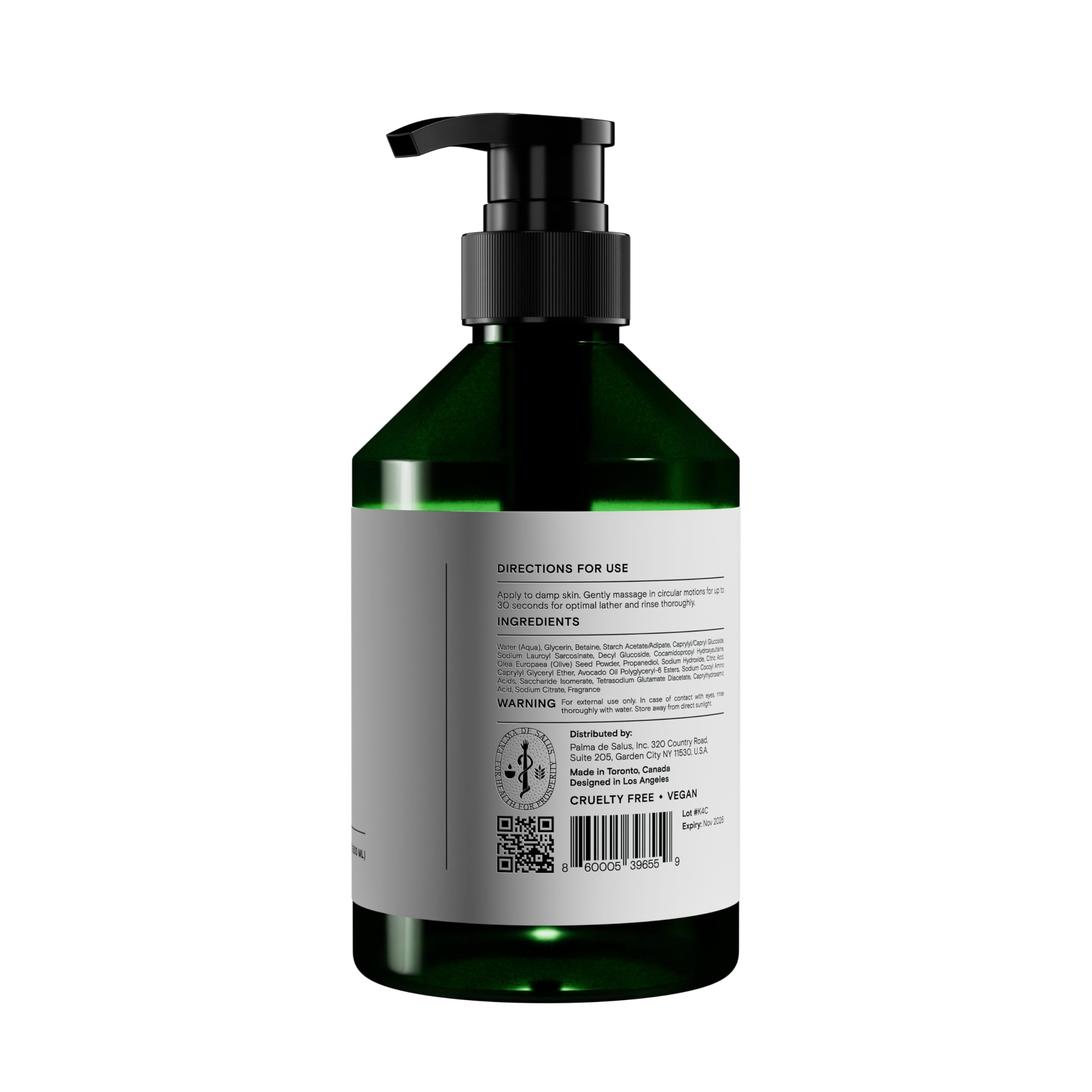 Palma de Salus Exfoliating Hand & Body Wash – Organic Bergamot Neroli, Avocado Oil Hydration | 17 fl oz