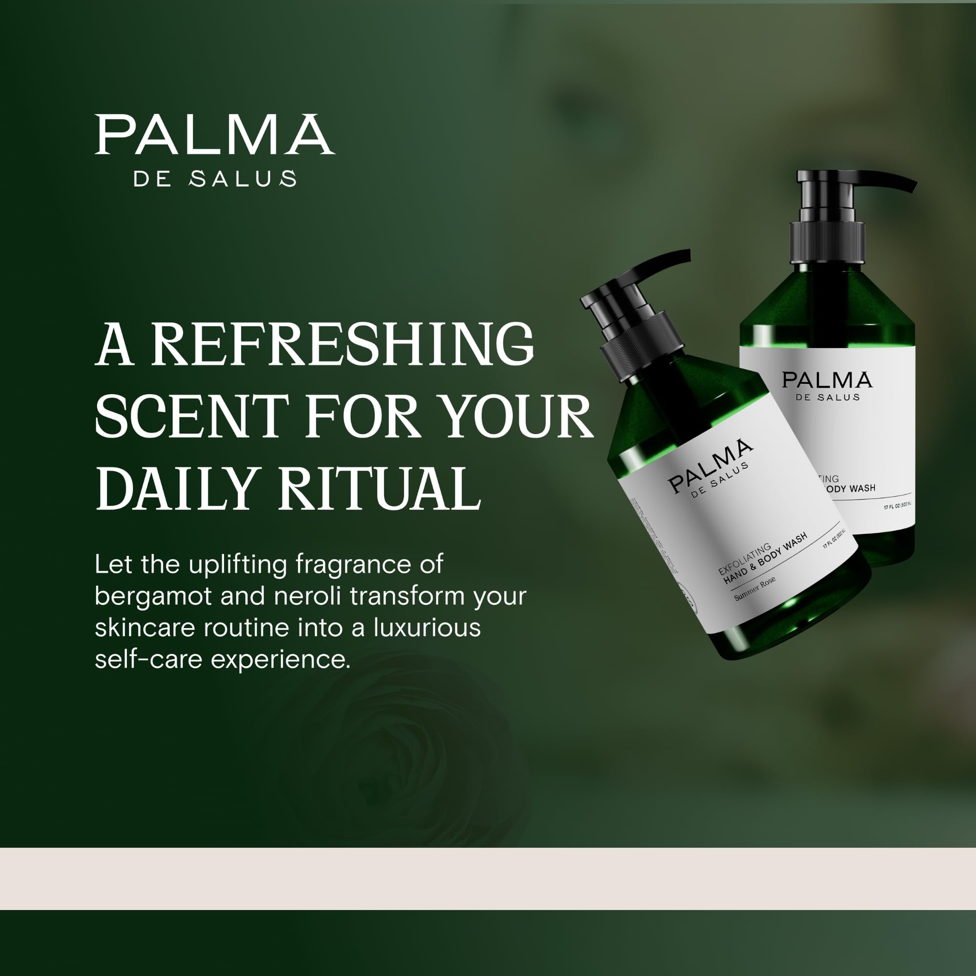Palma de Salus Exfoliating Hand & Body Wash (Organic Summer Rose) – Hydrating Cleanser with Avocado Oil