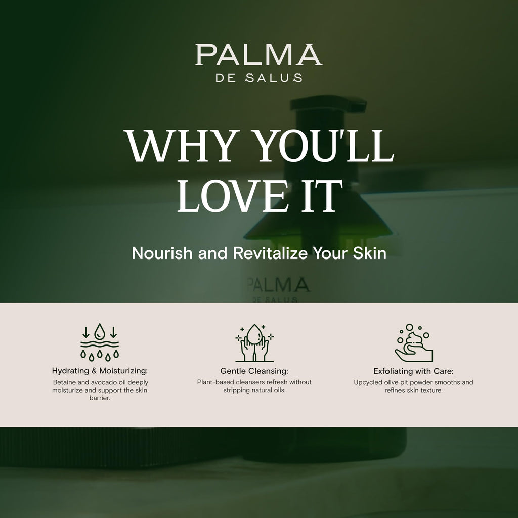 Palma de Salus Exfoliating Hand & Body Wash – Organic Bergamot Neroli, Avocado Oil Hydration | 17 fl oz