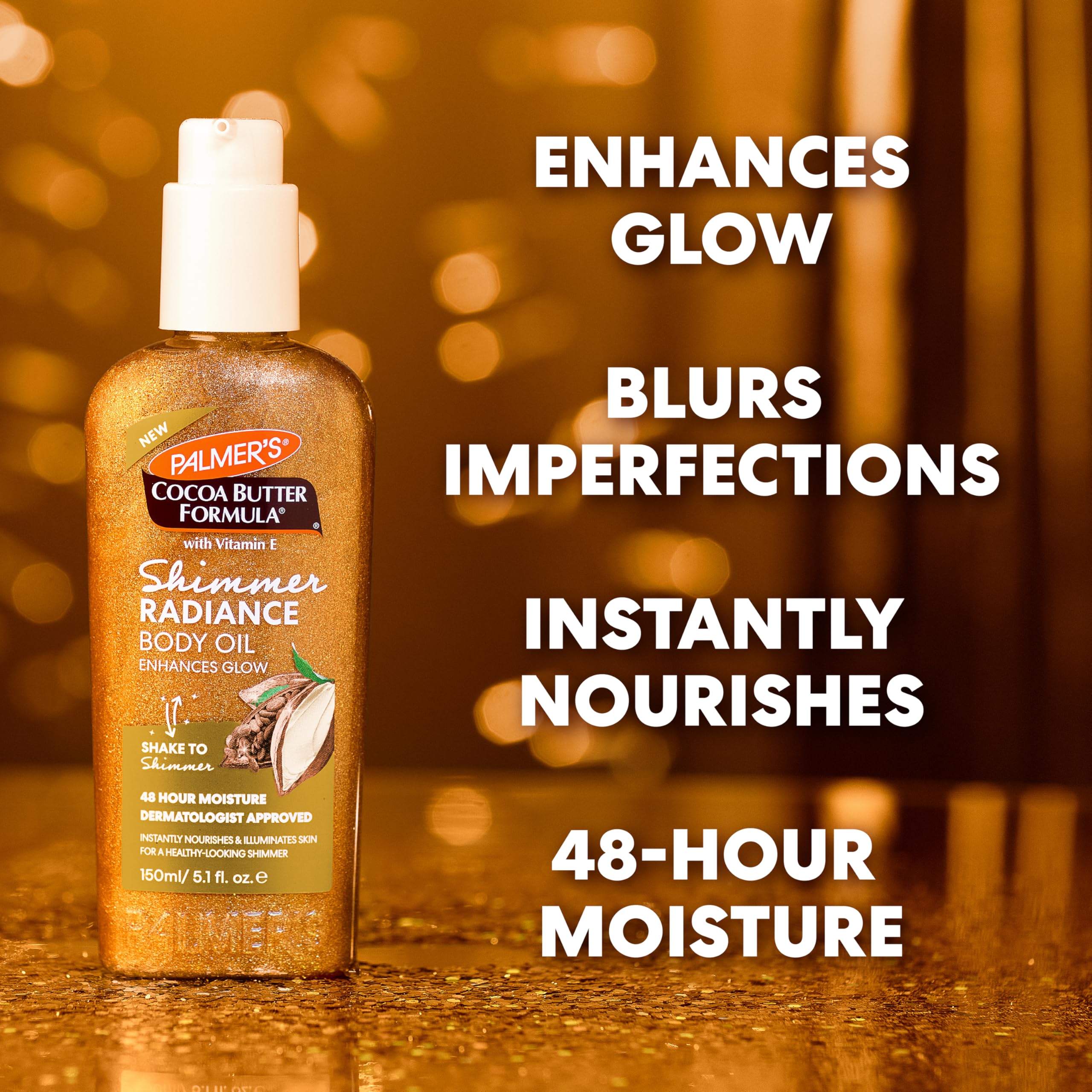 Palmer's Cocoa Butter Formula Shimmer Radiance Body Oil with Vitamin E – 5.1 Fl Oz