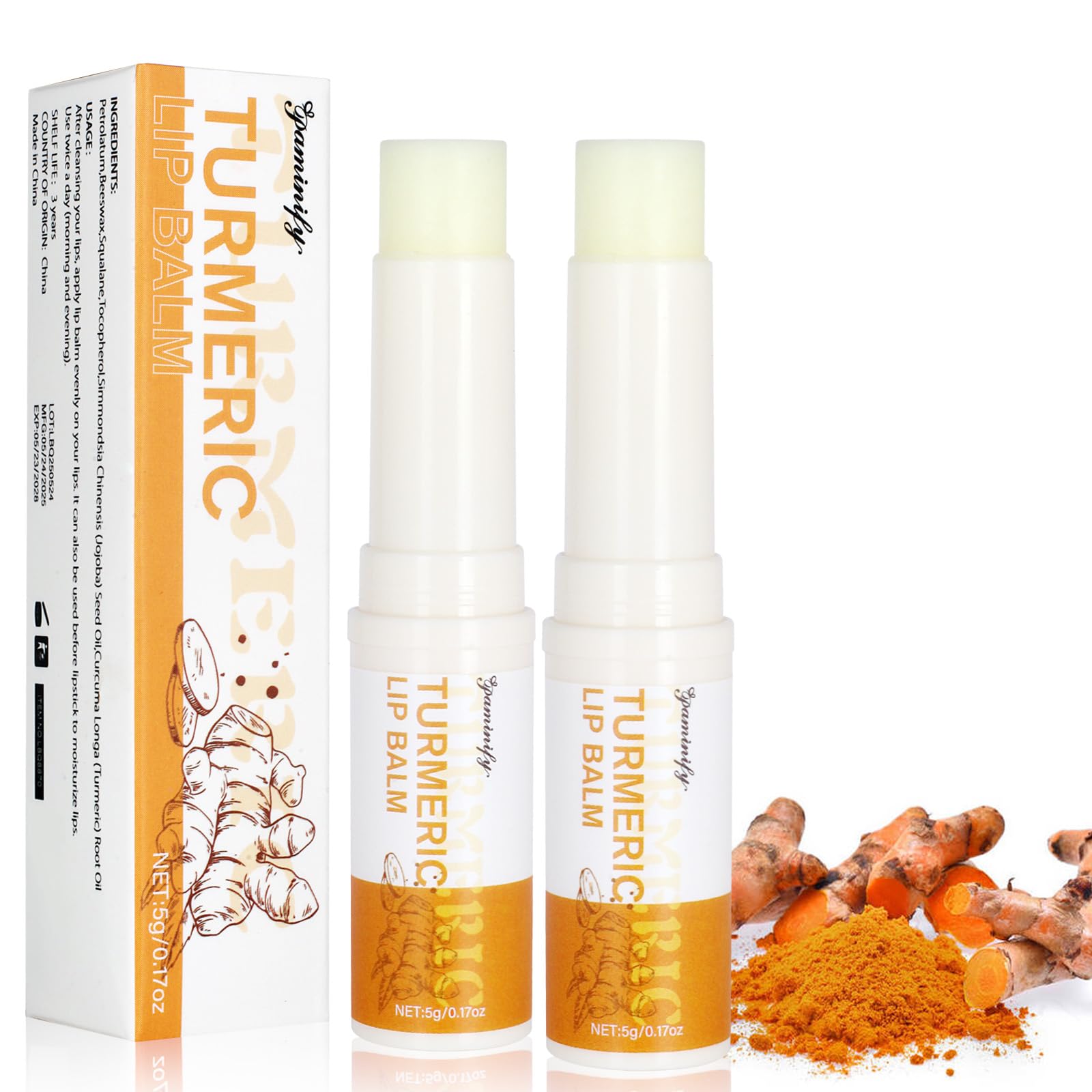 Paminify Turmeric Lip Balm for Smokers – Brightening, Long-Lasting Moisture, 2 PCS