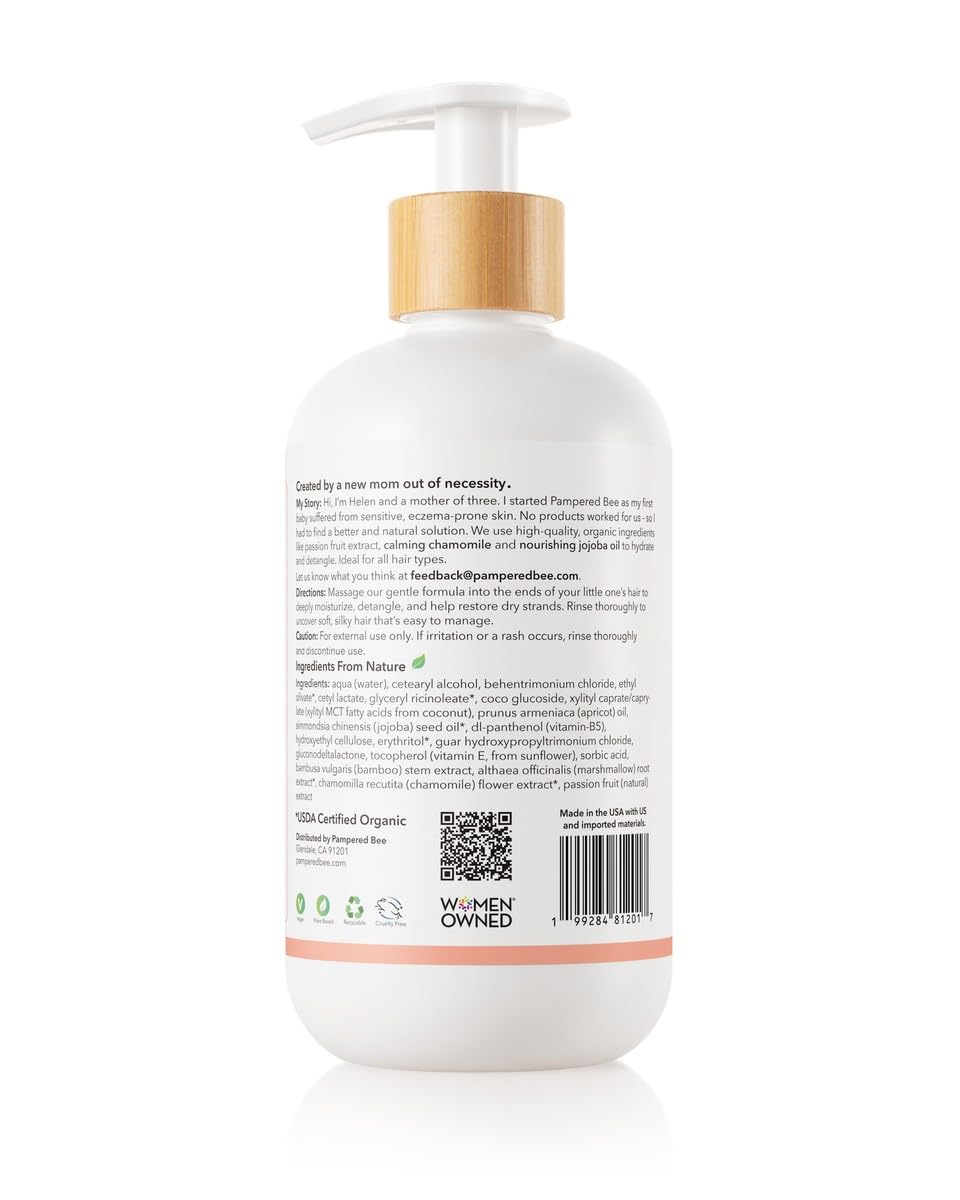 Pampered Bee All Natural Hair Conditioner for Newborns, Toddlers & Kids – Tropical Fusion, 12 Fl Oz
