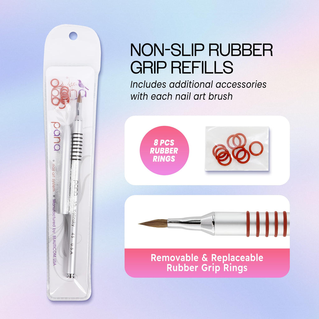 PANA 3D Kolinsky Acrylic Nail Art Brush #4 – Silver Non-Slip Grip for 3D Flower Nails