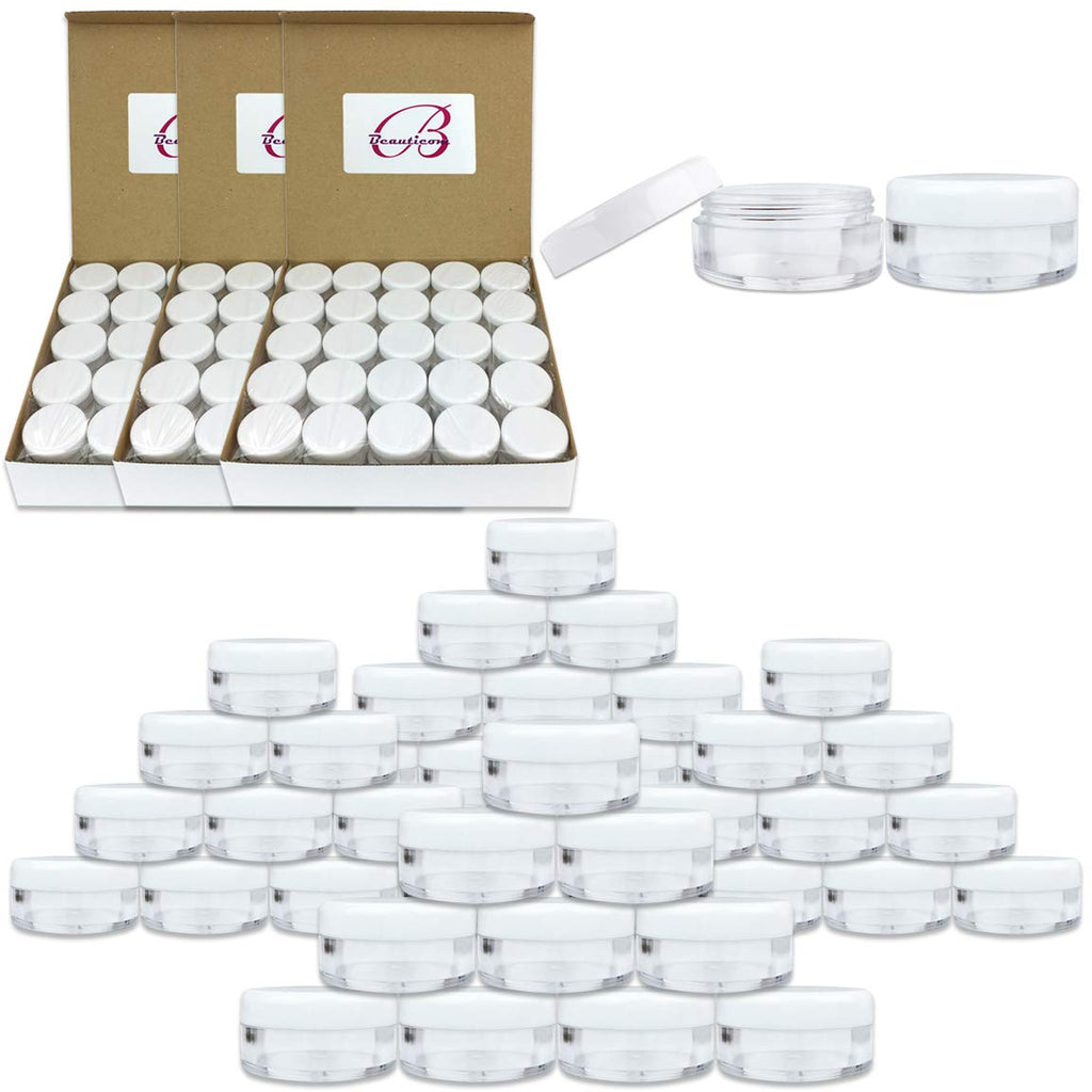 PANA Beauticom 5G/5ML Round Jars – Clear with White Lids, 200-Pack