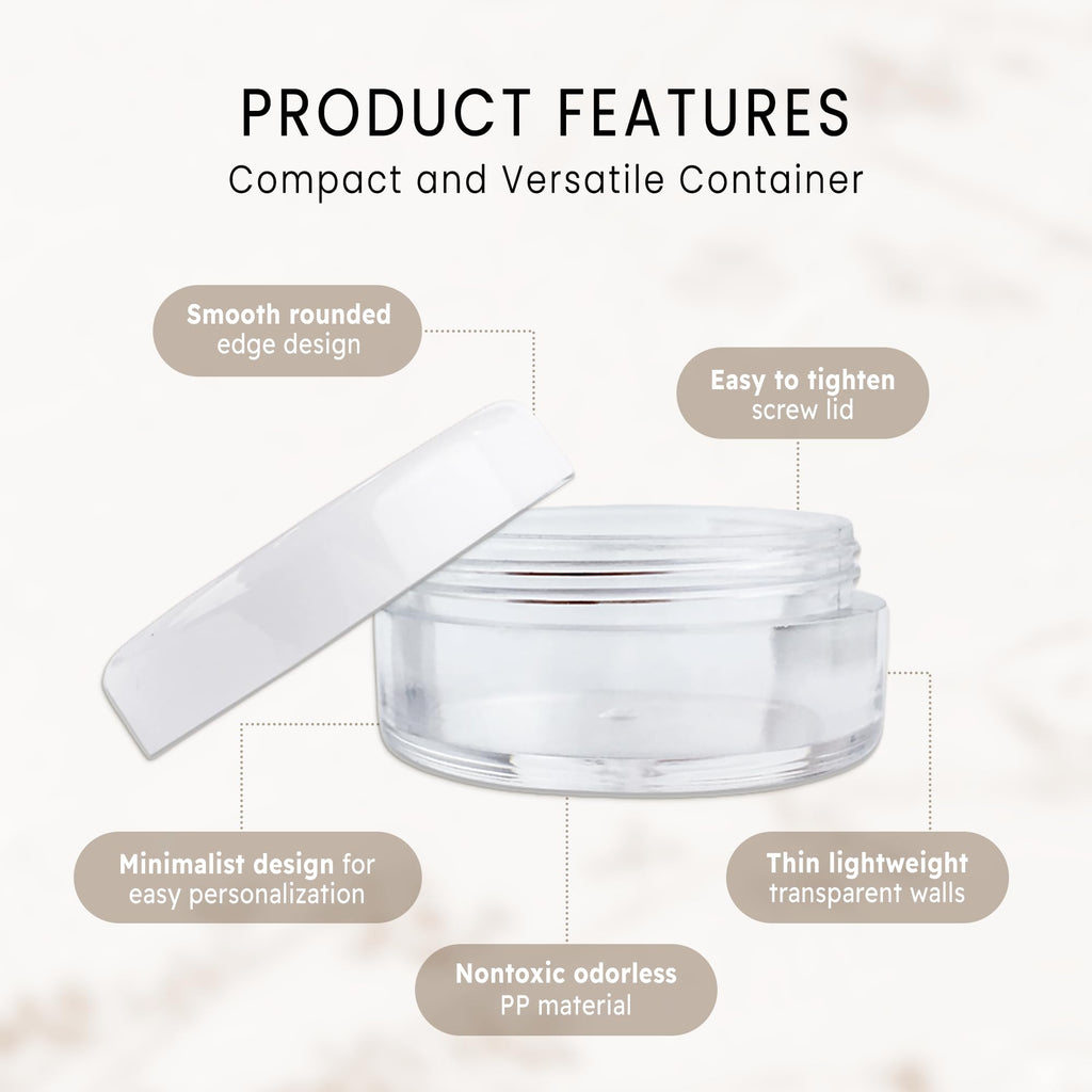 PANA Beauticom 5G/5ML Round Jars – Clear with White Lids, 200-Pack