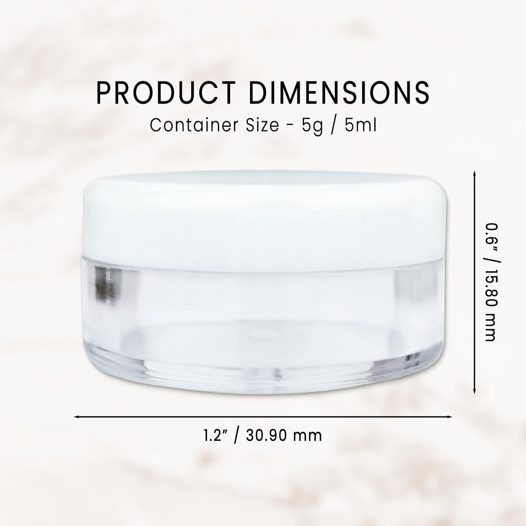 PANA Beauticom 5G/5ML Round Jars – Clear with White Lids, 200-Pack