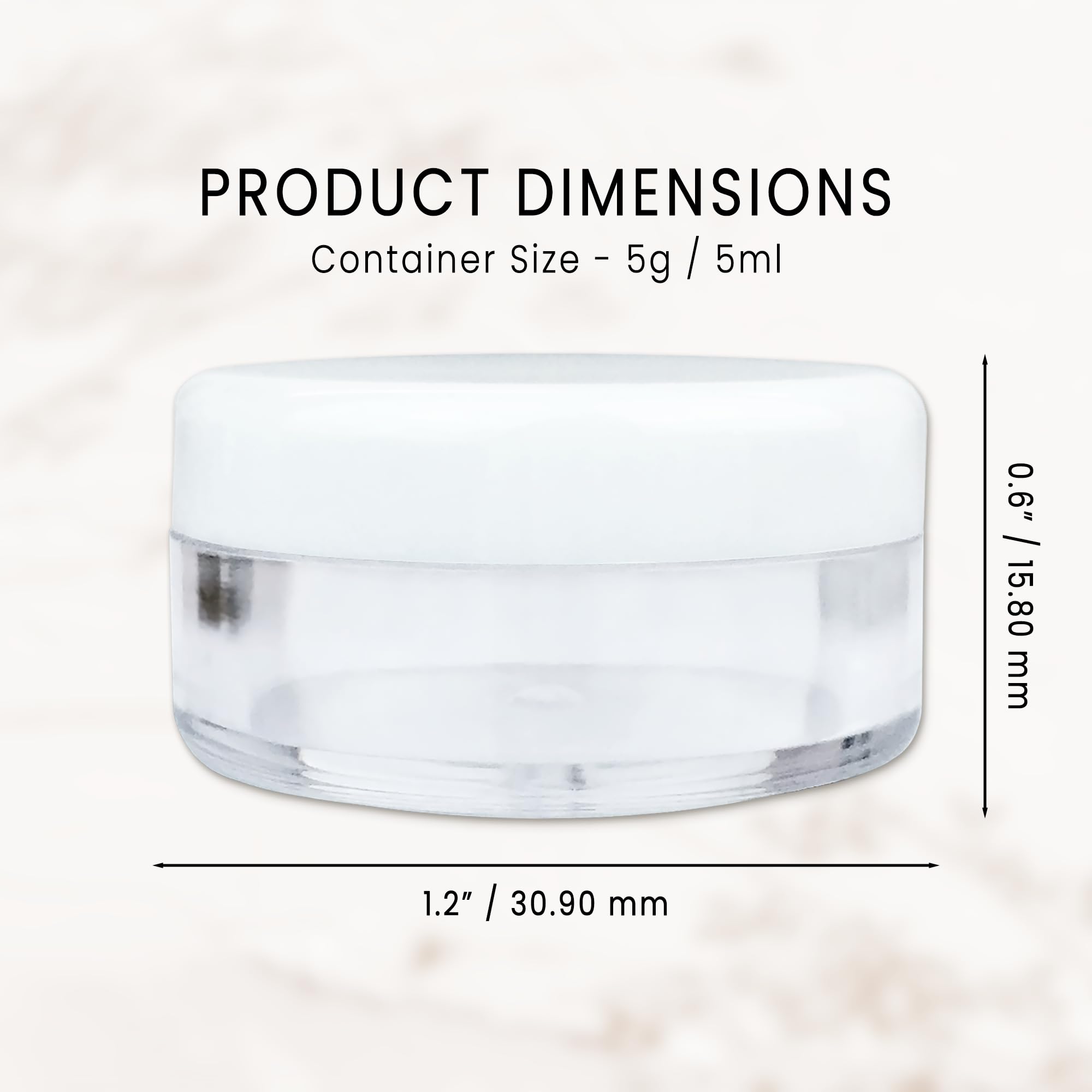PANA Beauticom 5G/5ML Round Jars – Clear with White Lids, 200-Pack