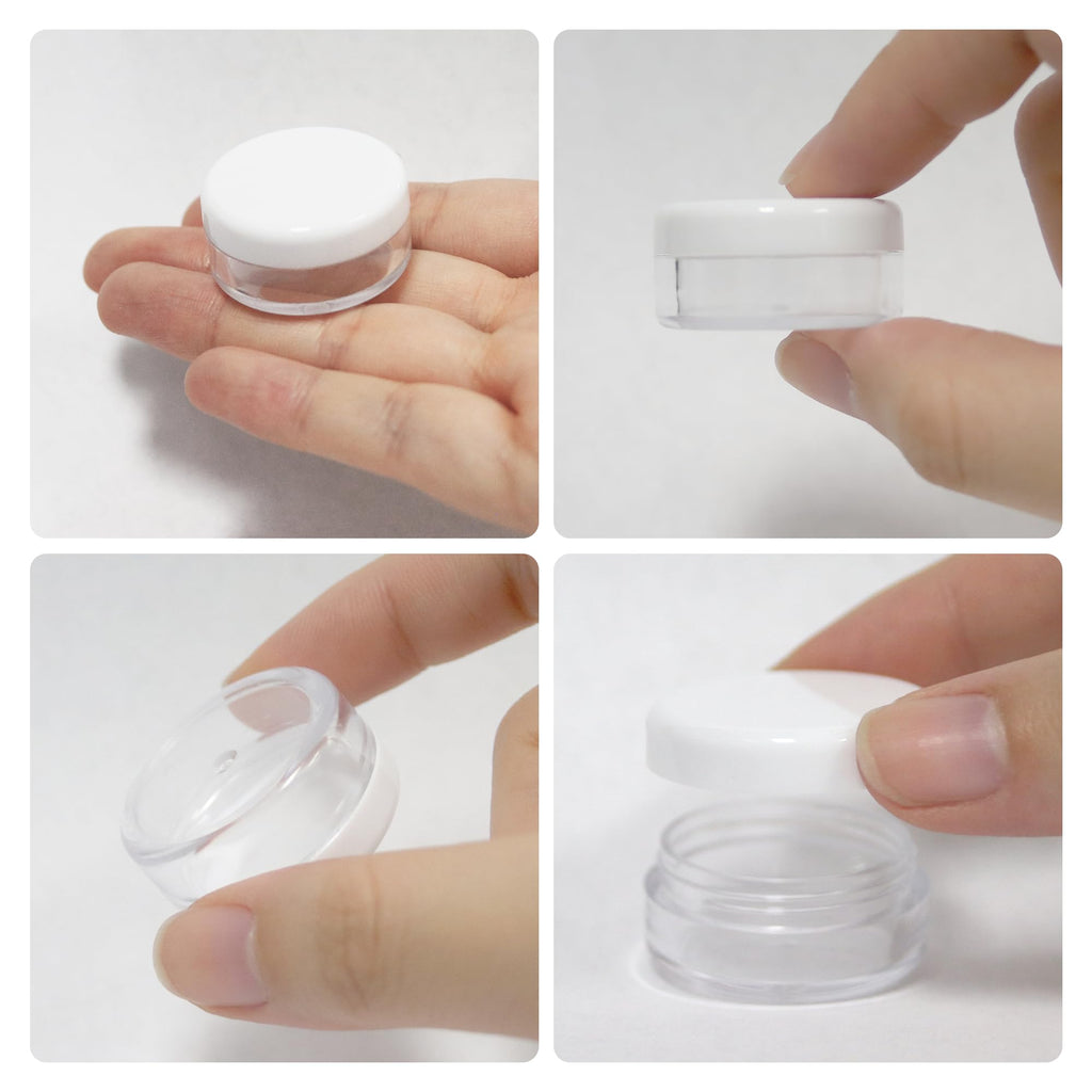 PANA Beauticom 5G/5ML Round Jars – Clear with White Lids, 200-Pack