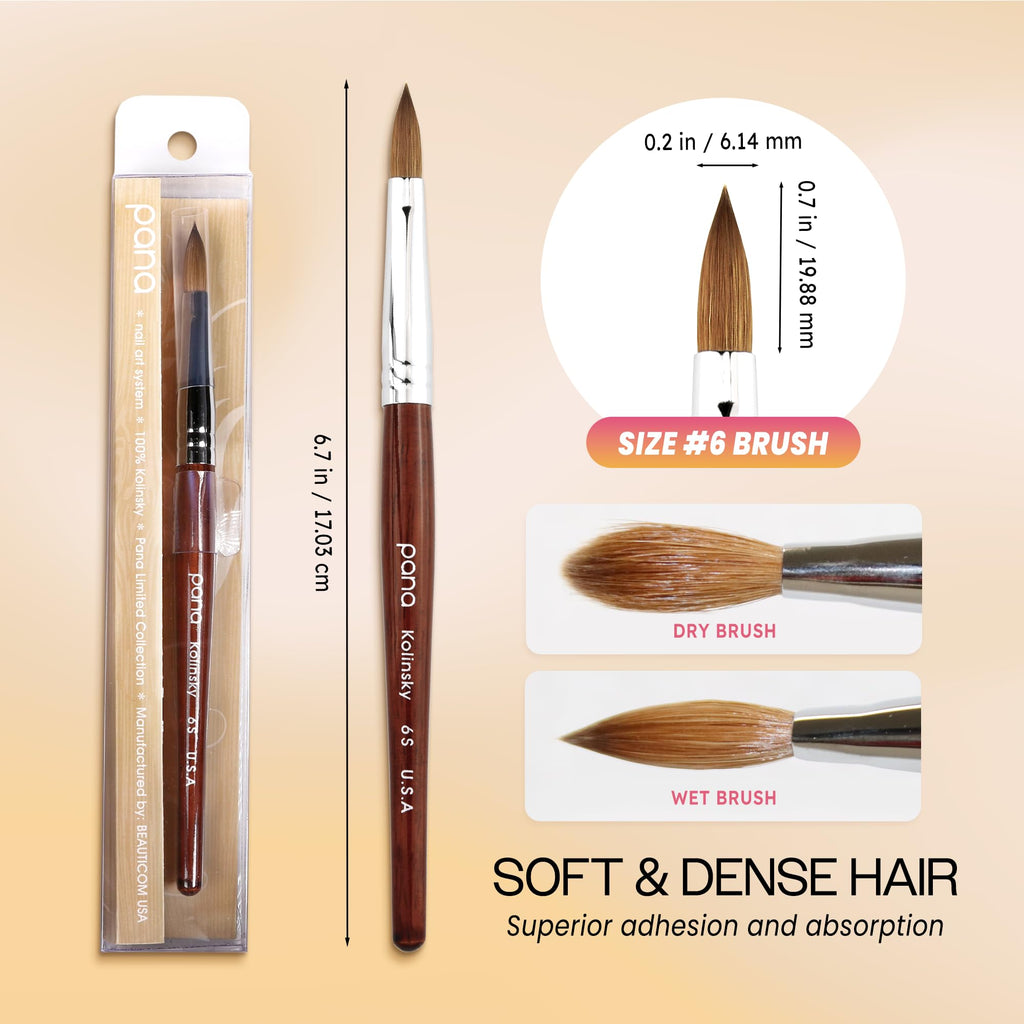 PANA Pure Kolinsky Oval Crimped Acrylic Nail Brush – Size 6, Mahogany Handle