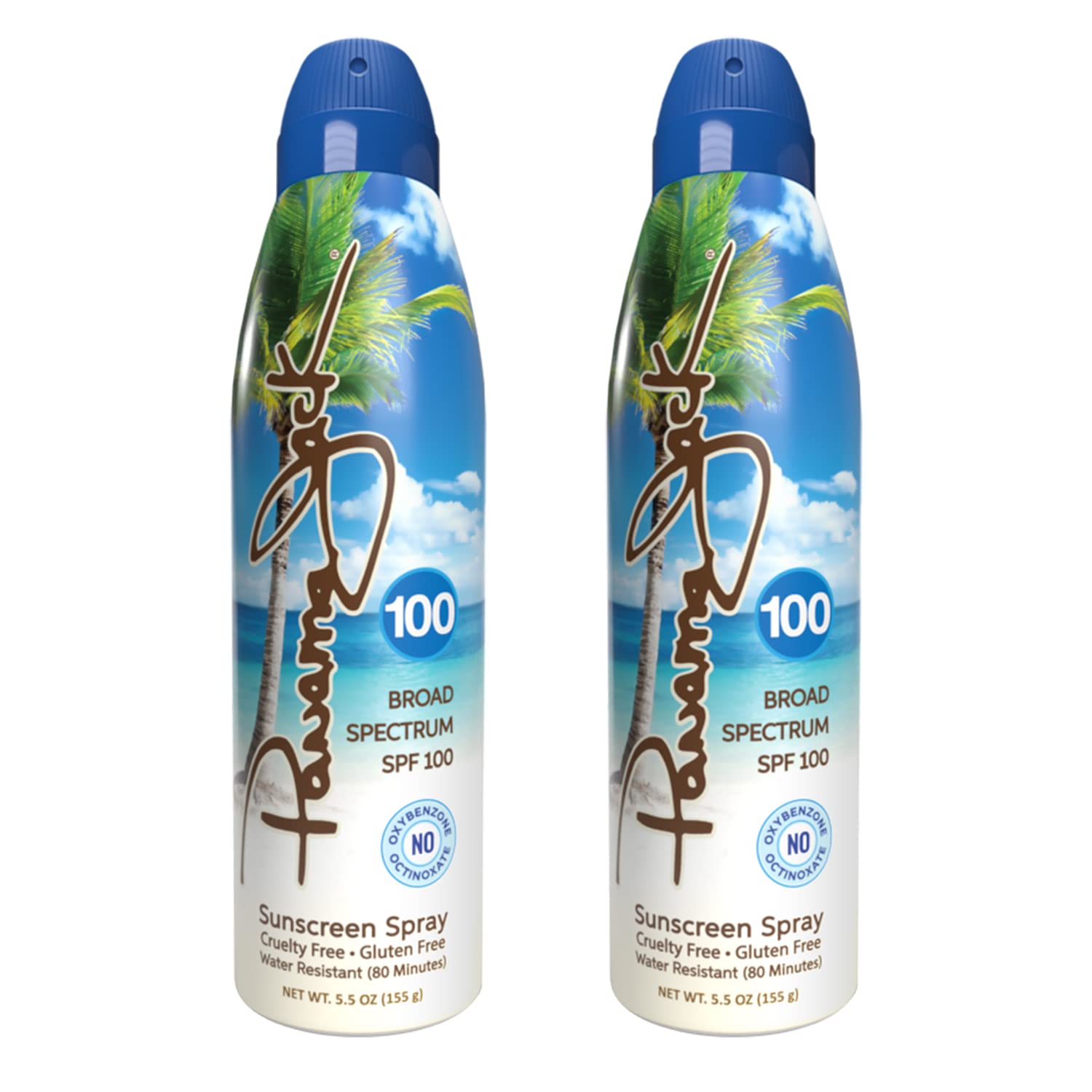 Panama Jack SPF 100 Continuous Spray Sunscreen – Broad Spectrum UVA/UVB, Reef-Friendly, Water Resistant 80 Minutes, 2-Pack