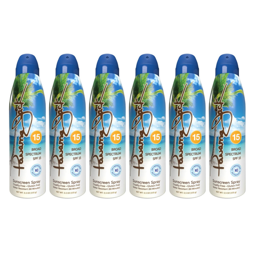Panama Jack Continuous Spray SPF 15 Sunscreen – Broad Spectrum UVA/UVB, Water Resistant 80 Minutes, 5.5 oz x6