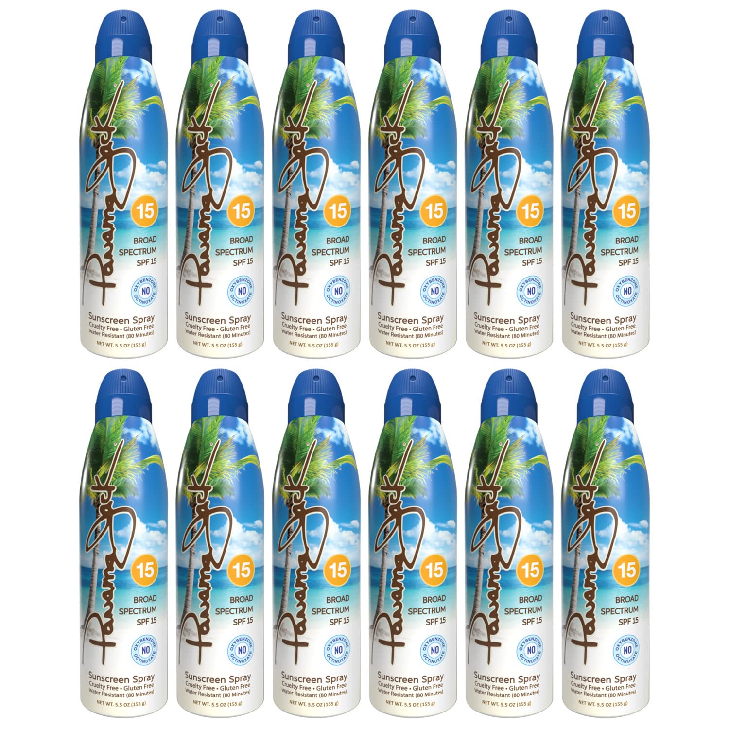 Panama Jack Continuous Spray Sunscreen SPF 15 | Broad Spectrum UVA/UVB | Water Resistant 80 Min | 5.5 oz Pack of 12