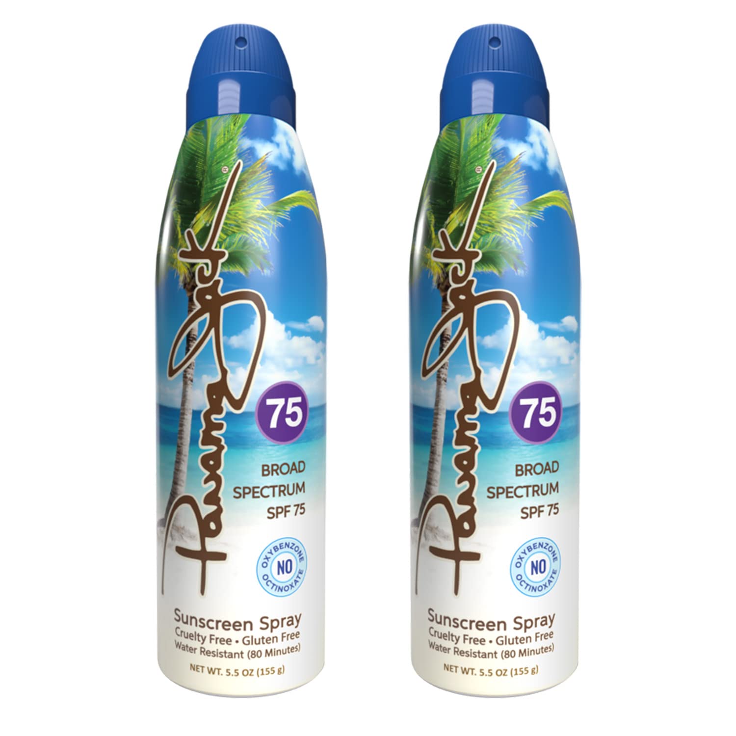 Panama Jack Continuous Spray Sunscreen SPF 75 — Broad Spectrum, Water Resistant (80 Minutes), Pack of 2