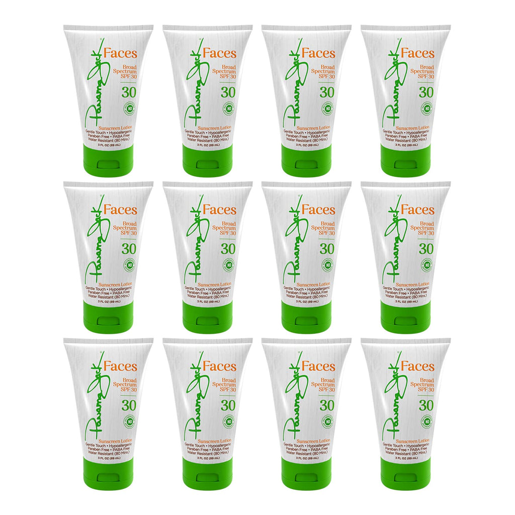 Panama Jack Faces Sunscreen Lotion SPF 30 – Broad Spectrum, Hypoallergenic, Gluten Free (Pack of 12, 3 oz)