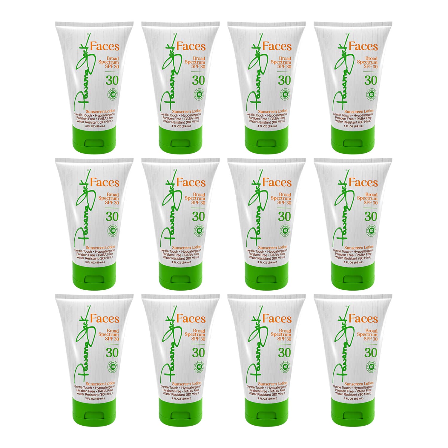 Panama Jack Faces Sunscreen Lotion SPF 30 – Broad Spectrum, Hypoallergenic, Gluten Free (Pack of 12, 3 oz)
