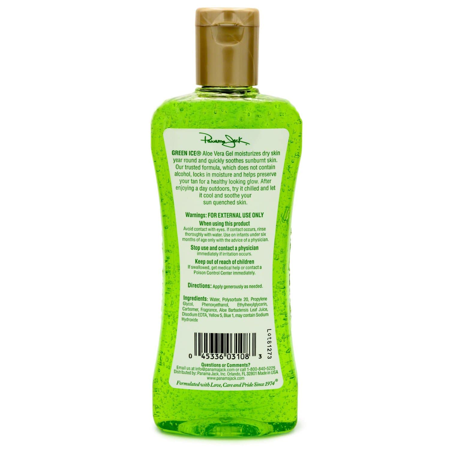 Panama Jack Green Ice Gel – Aloe Vera After Sun, No Alcohol, Prolong Tan, 8 oz