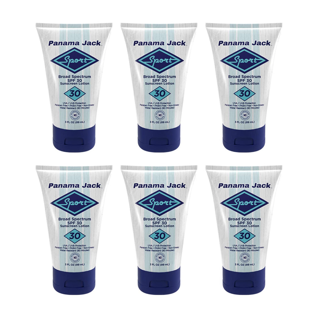 Panama Jack Sport Sunscreen Lotion SPF 30 – Non-Greasy Broad Spectrum, Reef Friendly, 3 oz (Pack of 6)