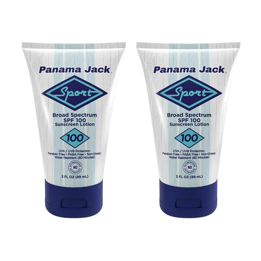 Panama Jack Sport Sunscreen Lotion SPF 100 – Broad Spectrum UVA/UVB, Non-Greasy, Cruelty-Free, 3 FL OZ (Pack of 2)