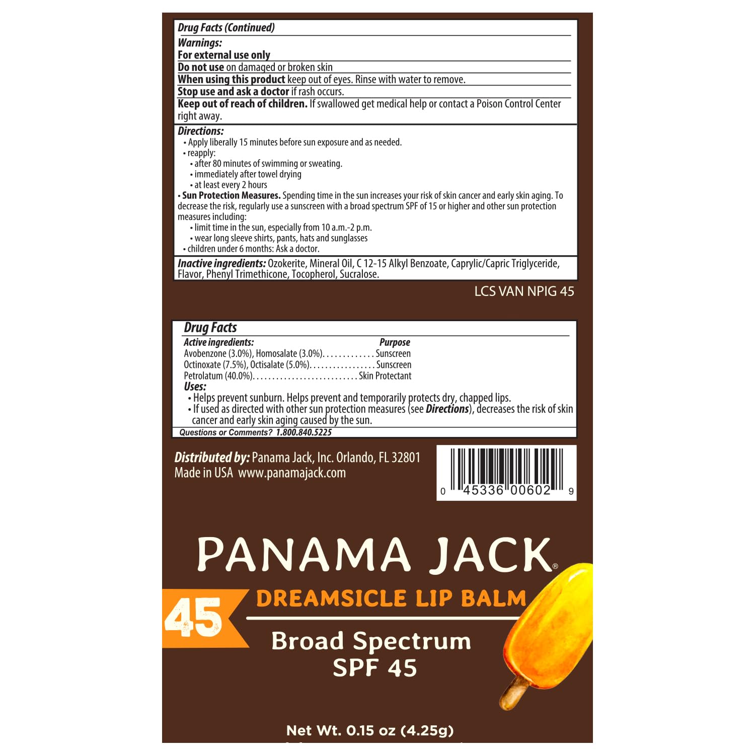 Panama Jack Sunscreen Lip Balm SPF 45 – Dreamsicle, 3-Pack | Broad Spectrum Lip Protection