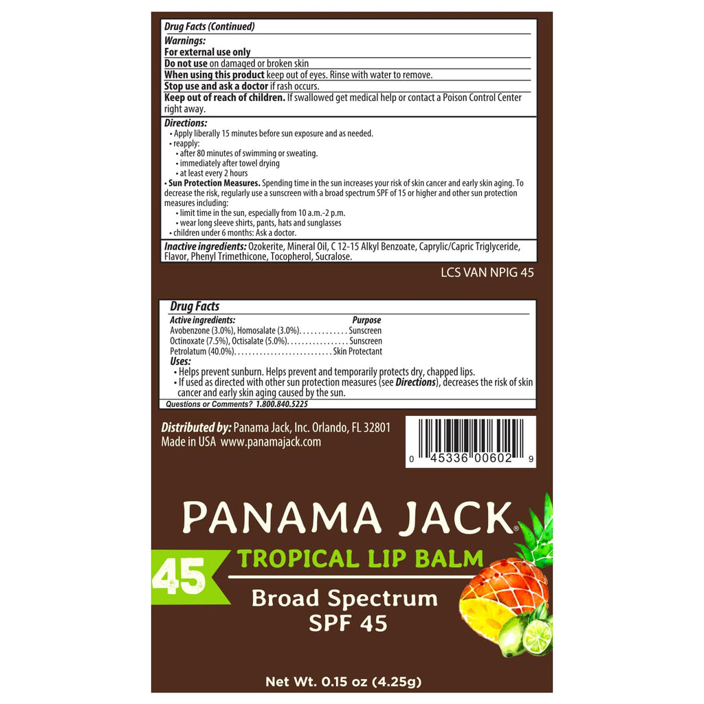 Panama Jack Sunscreen Lip Balm SPF 45 — Broad Spectrum Lip Protection (12-Pack)