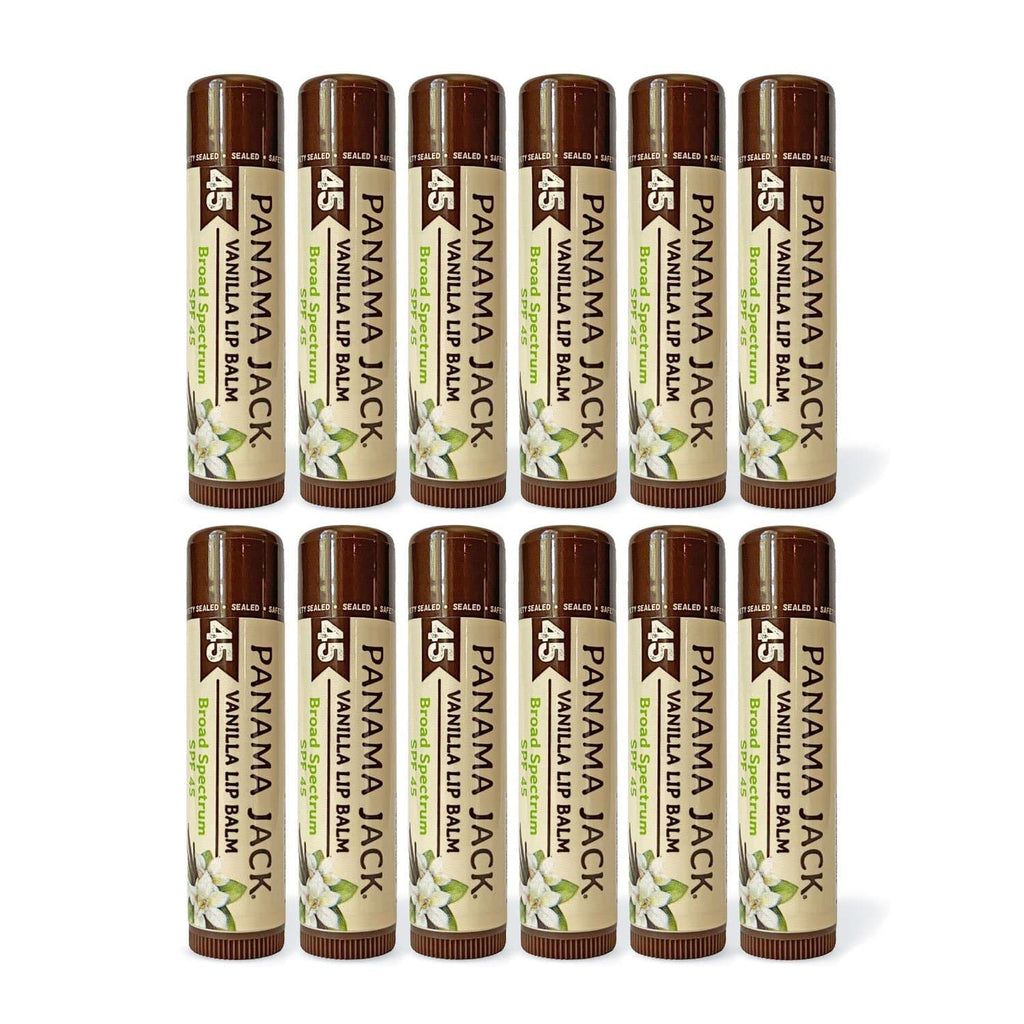 Panama Jack Sunscreen Lip Balm SPF 45 – Broad Spectrum Lip Protection, Vanilla, 12-Pack