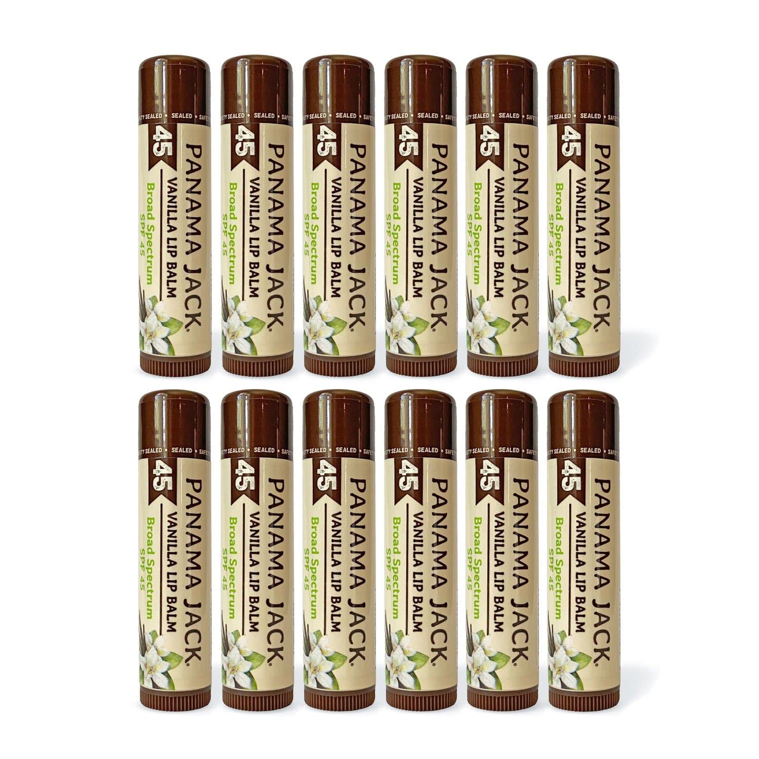 Panama Jack Sunscreen Lip Balm SPF 45 – Broad Spectrum Lip Protection, Vanilla, 12-Pack