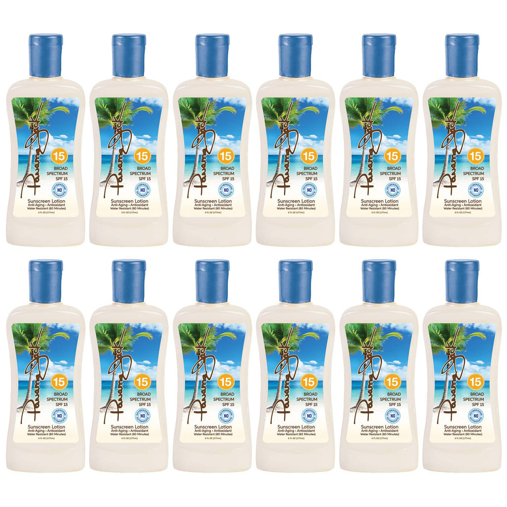 Panama Jack Sunscreen Suntan Lotion SPF 15 – Broad Spectrum UVA/UVB, Cruelty Free, 6 fl oz (Pack of 12)