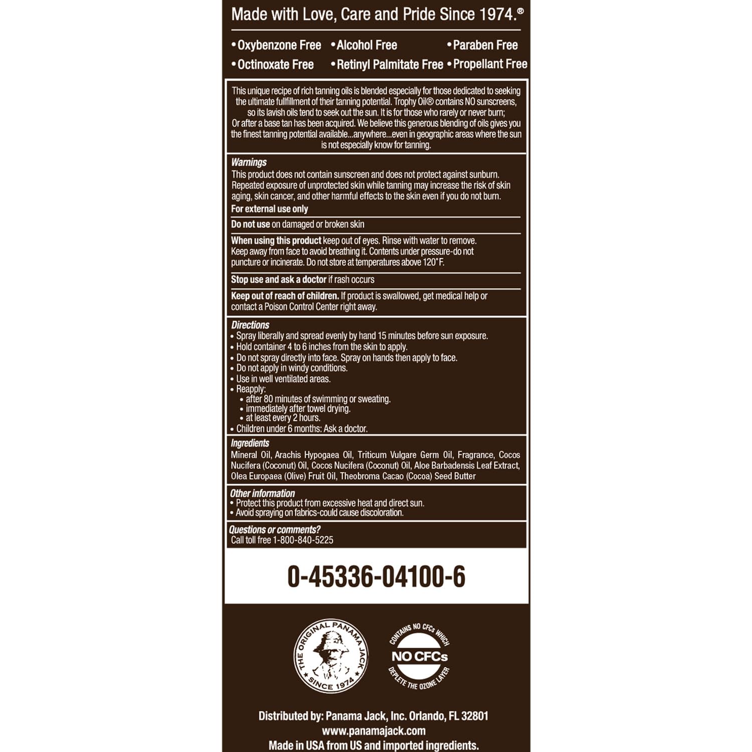 Panama Jack Trophy Suntan Oil – 0 SPF, Exotic Oils + Aloe & Cocoa Butter (Pack of 2)