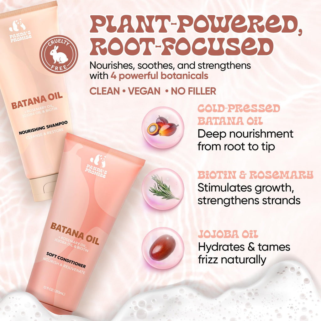Panda's Promise Batana Oil Shampoo & Conditioner Set – Sulfate-Free Haircare for All Hair Types