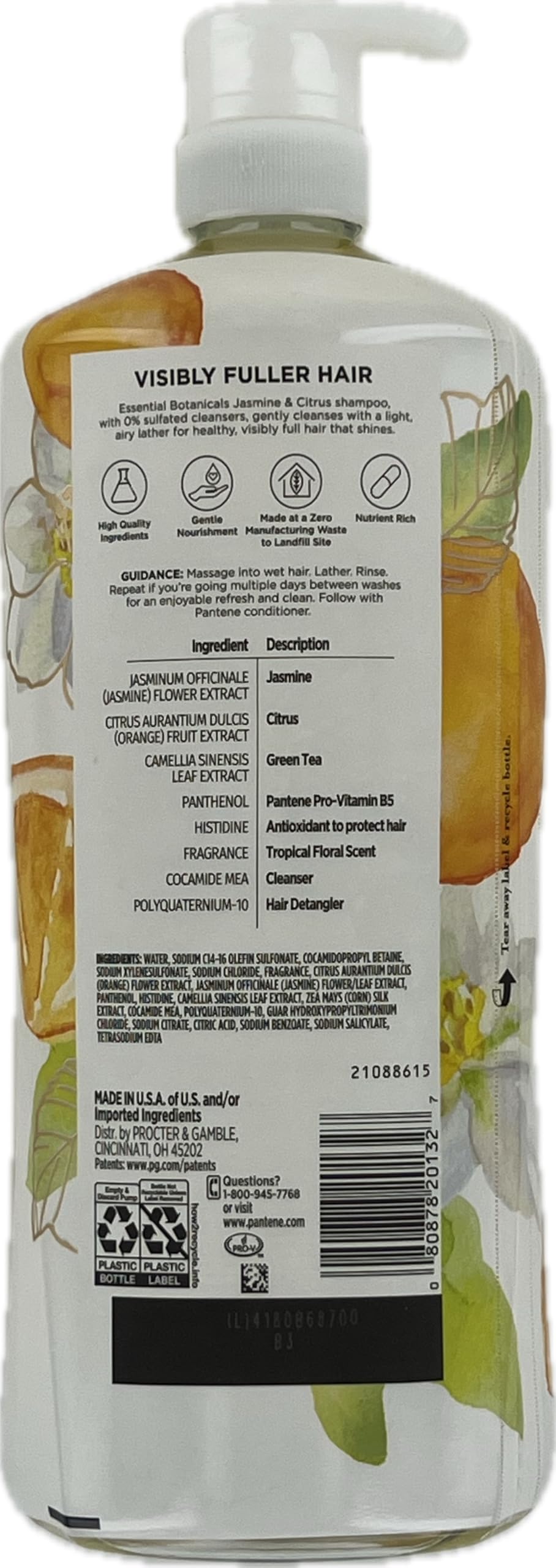 Pantene Essential Botanicals Jasmine & Citrus Shampoo – Volumizing, 38.2 oz
