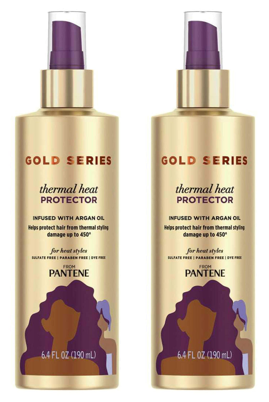 Pantene Gold Series Thermal Heat Protector 6.4 oz Pump (2-Pack) | Argan Oil, Paraben & Sulfate Free