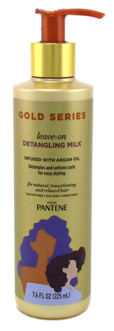 Pantene Gold Series Leave-In Detangling Milk 3-Pack – 7.6 oz Each | Argan Oil, Sulfate & Dye Free