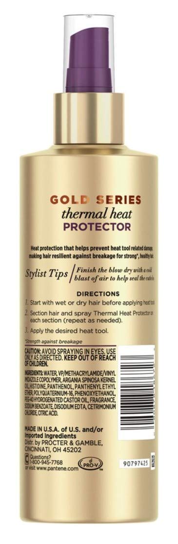 Pantene Gold Series Thermal Heat Protector 6.4 oz Pump (2-Pack) | Argan Oil, Paraben & Sulfate Free