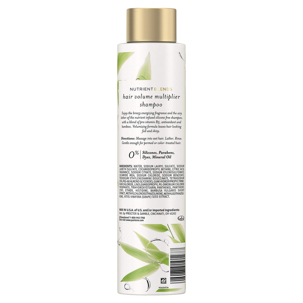 Pantene Nutrient Blends Bamboo Hair Volume Multiplier Shampoo – Silicone-Free for Fine, Thin Hair (9.6 fl oz)