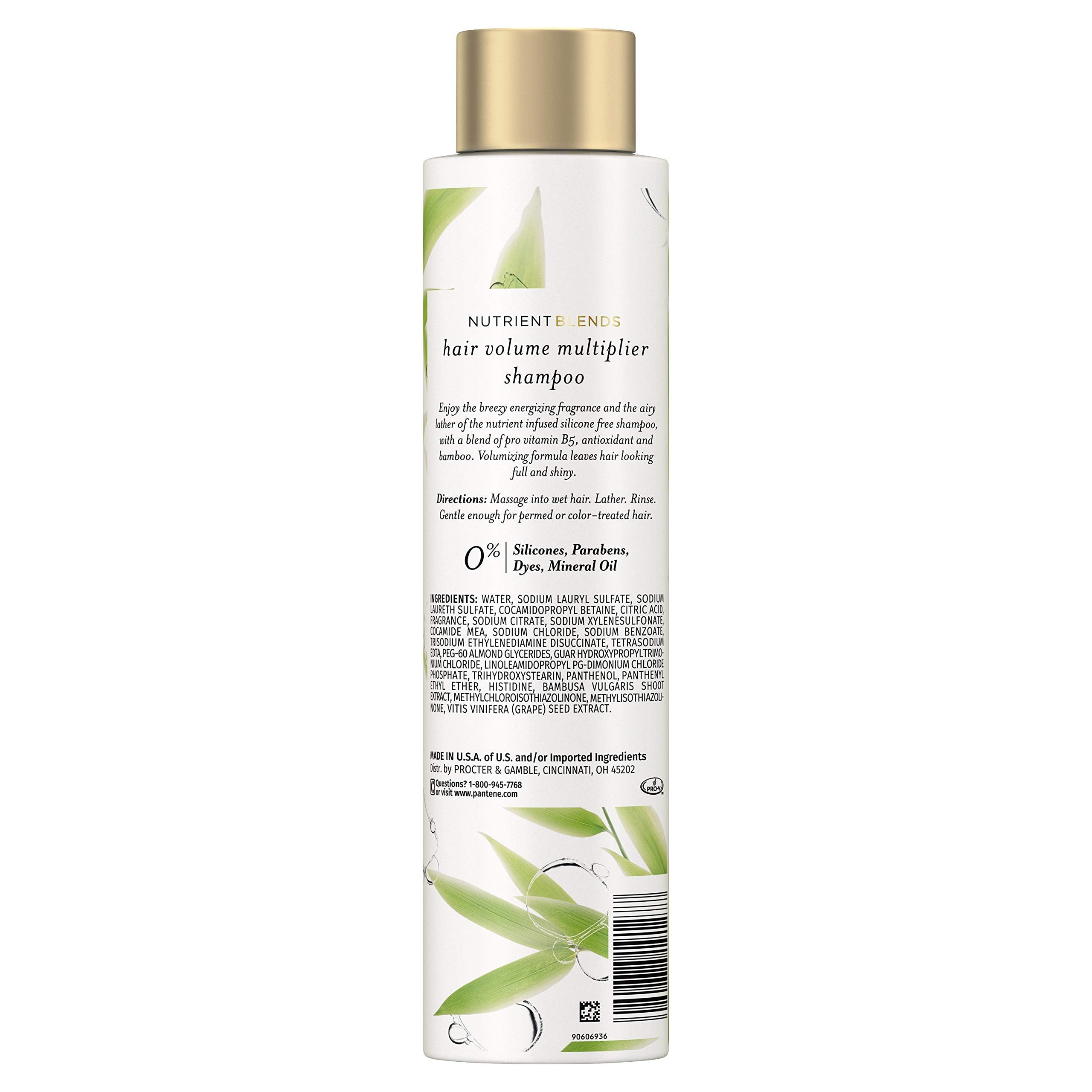 Pantene Nutrient Blends Bamboo Hair Volume Multiplier Shampoo – Silicone-Free for Fine, Thin Hair (9.6 fl oz)