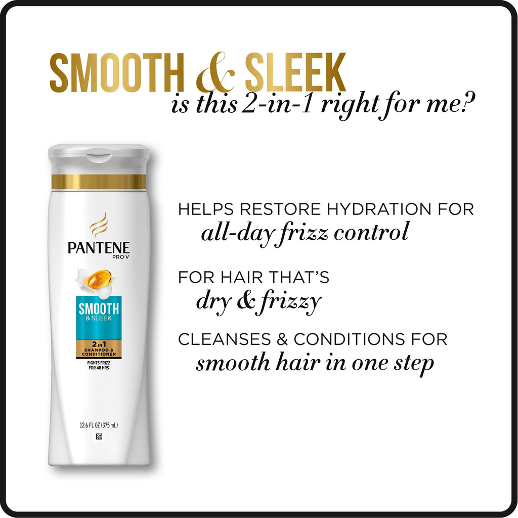 Pantene Pro-V Smooth & Sleek 2-in-1 Shampoo & Conditioner, 12.6 fl oz (Packaging May Vary)