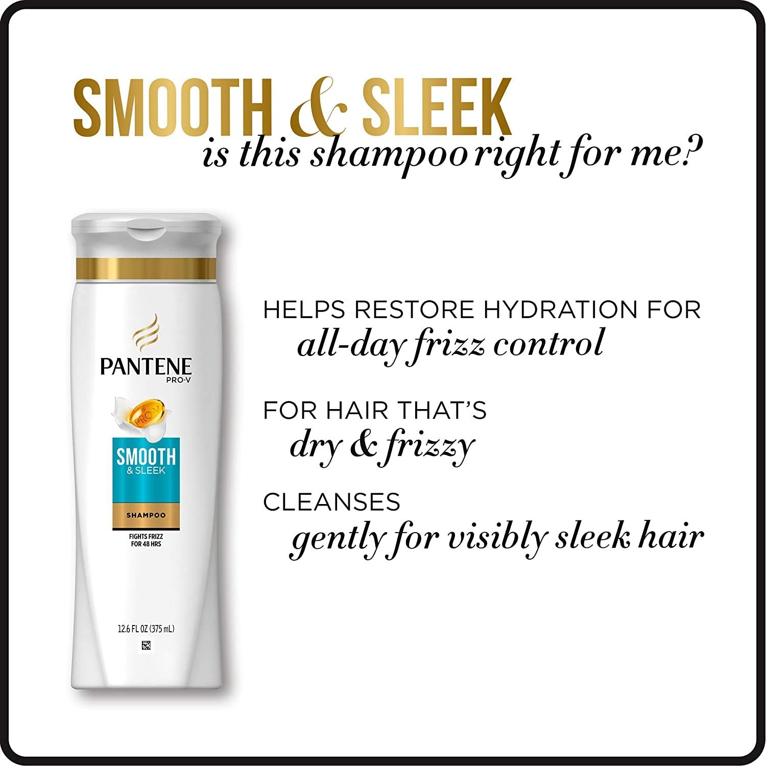 Pantene Pro-V Smooth & Sleek Shampoo, 25.4 fl oz – Frizz Control & Hydration