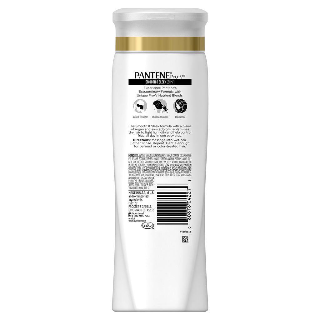 Pantene Pro-V Smooth & Sleek 2-in-1 Shampoo & Conditioner, 12.6 fl oz (Packaging May Vary)