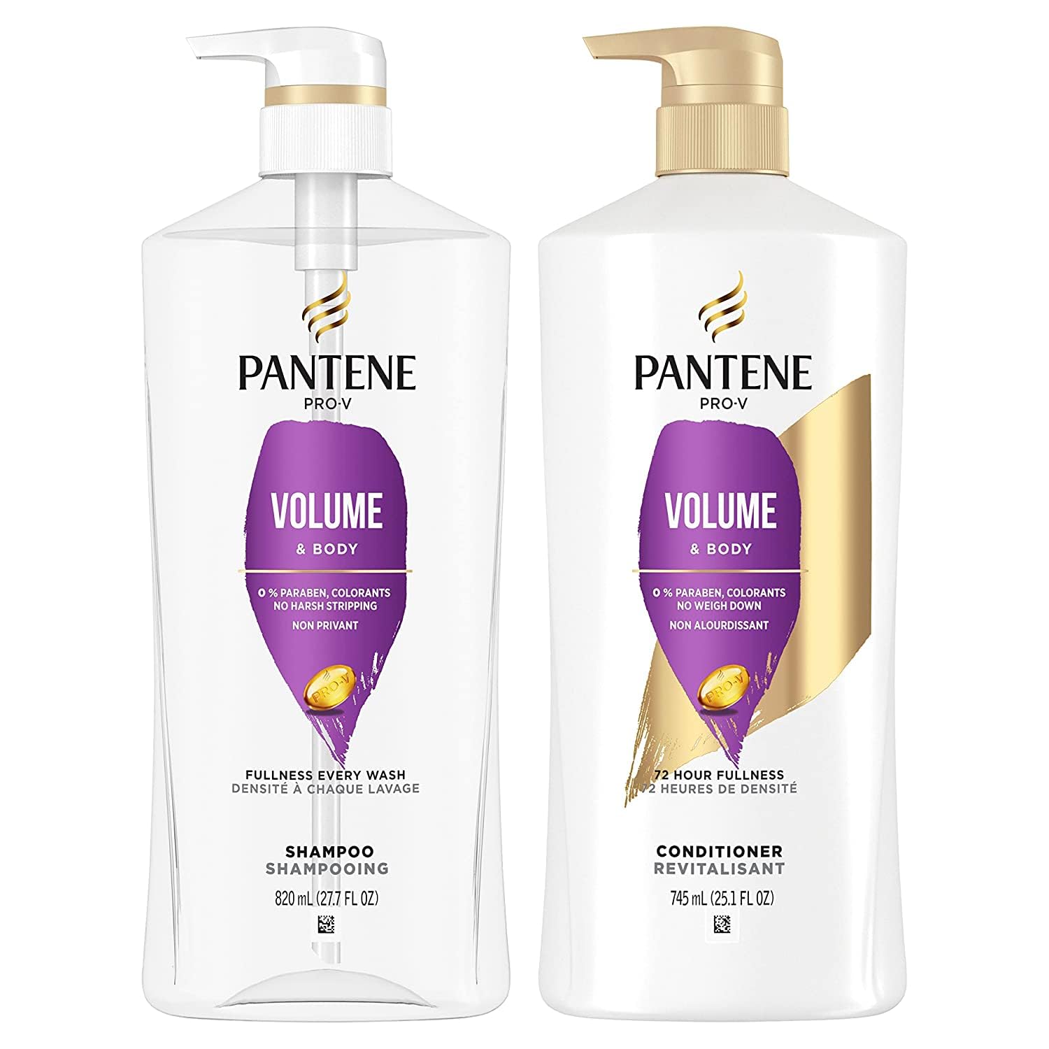 Pantene Pro-V Volume & Body Set for Fine Hair | Shampoo, Conditioner & Rescue Shot, Color-Safe